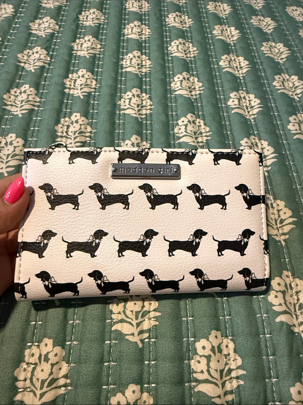 Madden Girl White Wallet with Black Dachshund Print